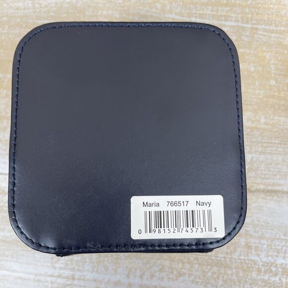 WOLF Maria Zip Jewelry Travel Cube Navy Leather w/ Original Box & Dust Bag - Picture 14 of 16